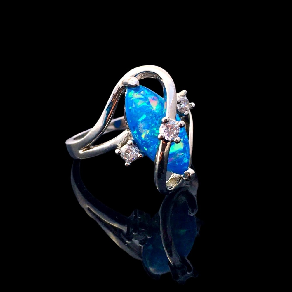 Sterling Silver Blue Opal Promise Ring 925